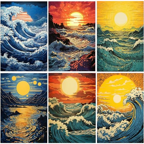 DOTSOPS 6 Pack Great Wave Diamond Painting Kits for Adults Painting Kit - color: Sunset