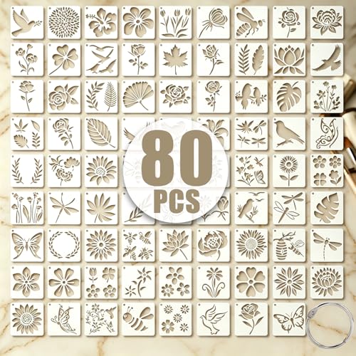 80 PCS Small Botanical Stencils for Crafts Painting Reusable - size: 80 Pcs (3*3in)