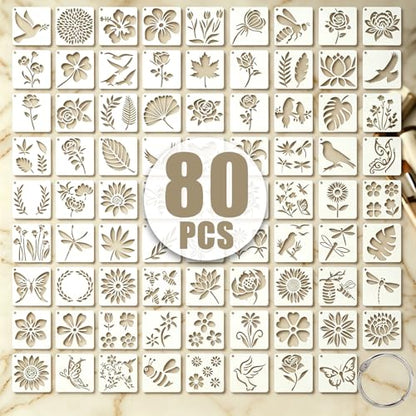 80 PCS Small Botanical Stencils for Crafts Painting Reusable - size: 80 Pcs (3*3in)