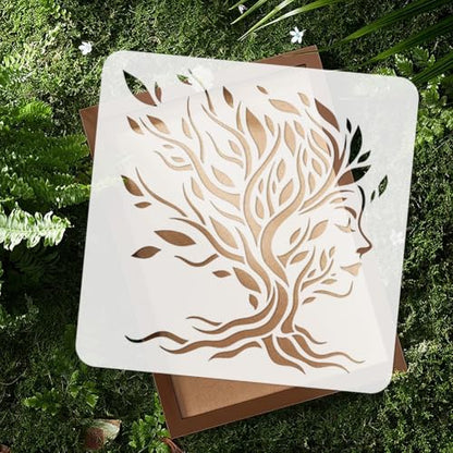 Tree of Life Stencil, Tree Woman Face Reusable Painting Template - style: Tree Woman Face