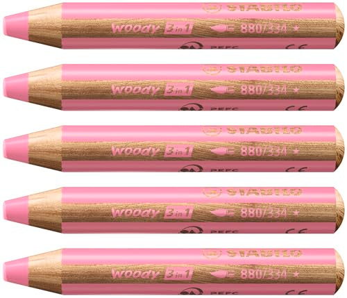 Multi-Talented Pencil - STABILO woody 3 in 1 - Pack of 5 - Pink - color: Pink