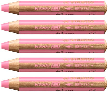 Multi-Talented Pencil - STABILO woody 3 in 1 - Pack of 5 - Pink - color: Pink