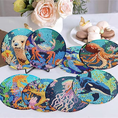 8 Pack Diamond Art Coasters,Ocean animal Diamond Painting Coasters Kits - color: Ocean Coasters-B
