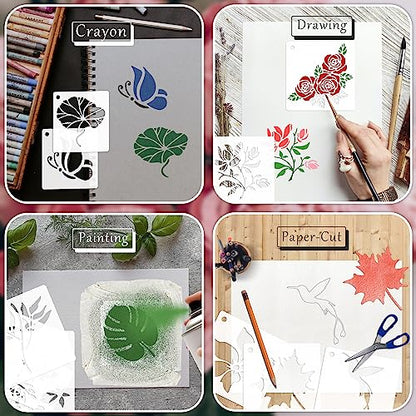 60Pcs Botanical Stencils, Reusable Butterfly & Flower Painting Templates - style: Flower A