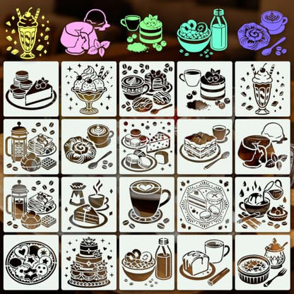 Delicious Stencils for Crafts Reusable 20Pcs Stencils(5.9X5.9 Inch) - color: Delicious