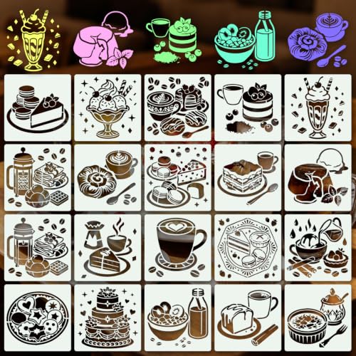 Delicious Stencils for Crafts Reusable 20Pcs Stencils(5.9X5.9 Inch) - color: Delicious
