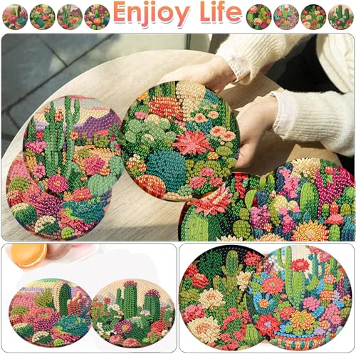 ijbnhd 8 Pcs Cactus Diamond Art Coasters Kit Diamond Painting Coasters - color: Cactus