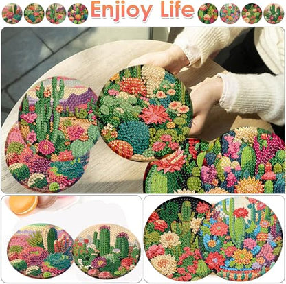 ijbnhd 8 Pcs Cactus Diamond Art Coasters Kit Diamond Painting Coasters - color: Cactus