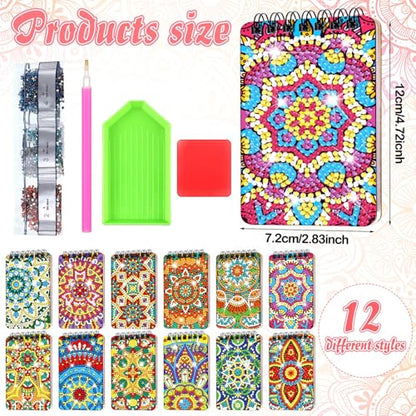 Fuyoooo 12 Pcs Mandala Diamond Art Notebook for Adults, 4.72 x 2.83 Inch - style: Mandala