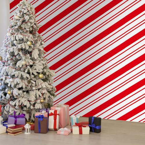 Oudain 54 Inch x 100 ft Red and White Striped Tablecloth Roll Cutter Box - style: Candy Red