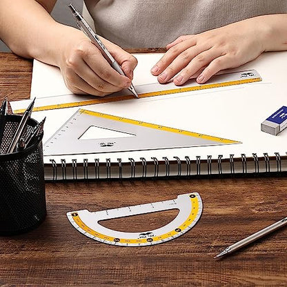 Mr. Pen- Metal Geometry Kit, 4 Pack, 45° & 30°/60° Set Squares - color: Yellow Stripes
