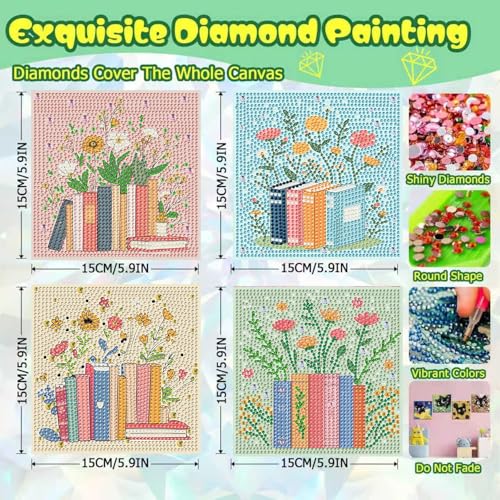 ICYANART 4 Pack Diamond Art Painting Kits for Kids Ages 6-8-12 6x6Inch - color: Books