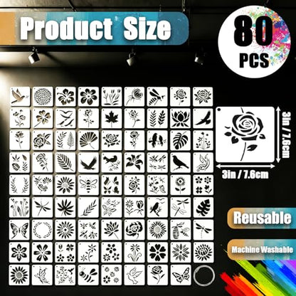 80 PCS Small Botanical Stencils for Crafts Painting Reusable - size: 80 Pcs (3*3in)