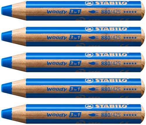 Multi-Talented Pencil - STABILO woody 3 in 1 - Pack of 5 - Blue - color: Blue