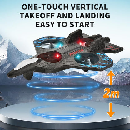 Foam RC Plane Drone for Kids, Remote Control Airplane Fighter Jet with LED Light, Auto Hover, 360°Flip, 2 Batteries (16 Mins Flight), Easy to Fly for Beginners