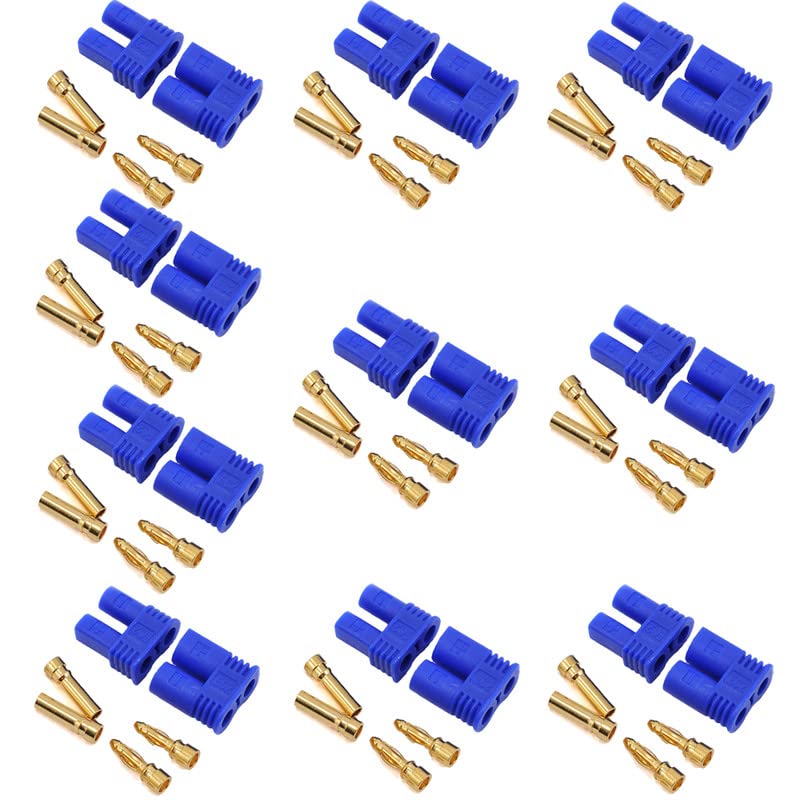 10Sets EC2 Battery Connector RC Adapter Gold-Plated 2.0MM 2MM Banana Plug Bullet Connector for RC Lipo Battery - size: EC2