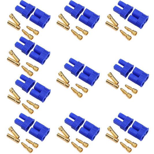 10Sets EC2 Battery Connector RC Adapter Gold-Plated 2.0MM 2MM Banana Plug Bullet Connector for RC Lipo Battery - size: EC2