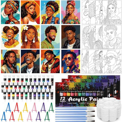 Sherr 108 Pcs Couples Sip and Paint Kit, Pre Drawn Canvas for Adults - style: Couple