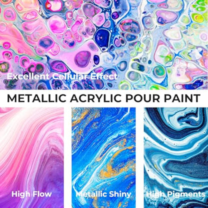Nicpro 18 Colors 8.45oz Large Volume Metallic Acrylic Pour Paint Kit - color: 18 Colors