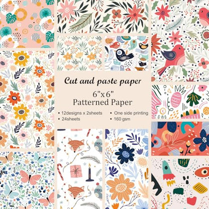 6x6" Cardstock Single Sided Scrapbooking,Craft Decorative Scrap Book Paper - color: 24sheets-flower bird
