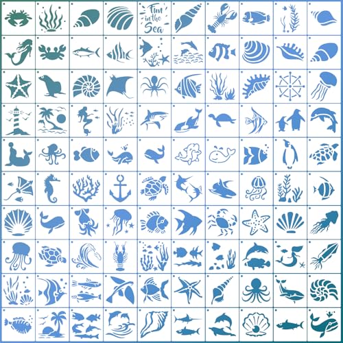 100 Pcs Small Stencils for Painting on Wood 2 x 2 Inches(Ocean) - color: Ocean