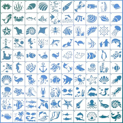 100 Pcs Small Stencils for Painting on Wood 2 x 2 Inches(Ocean) - color: Ocean