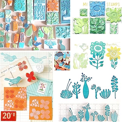Tosnail 16 Pack 4" x 6" Rubber Stamp Carving Blocks, Soft Rubber for Beginners and Professional Craft Project - Green