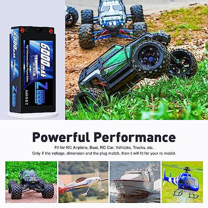 Zeee 2S Shorty Lipo Battery 6000mAh 7.6V 120C with 5mm Bullet to T Plug
