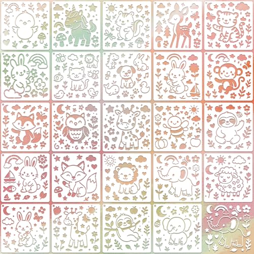 Animal Stencils for Crafts Reusable 24Pcs Stencils(5.9X5.9 Inch) - color: Animal