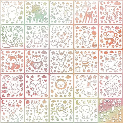 Animal Stencils for Crafts Reusable 24Pcs Stencils(5.9X5.9 Inch) - color: Animal