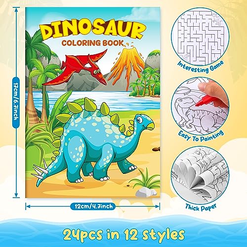 BenLouis 24 Dinosaur Mini Coloring Books with 24 Crayons for Kids Bulk - style: Dinosaur