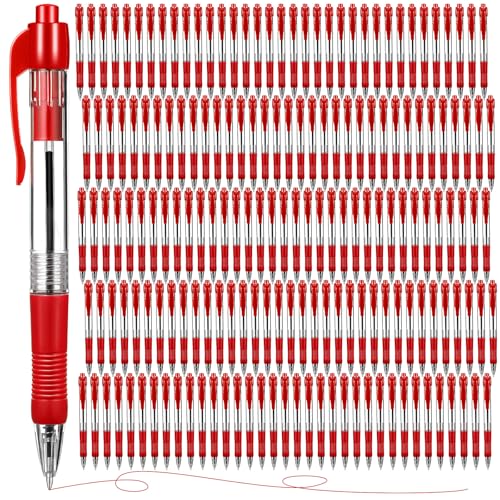 Fainne 200 Pack 1.0 mm Retractable Ballpoint Pen Bulk, Red Ink - color: Red Ink