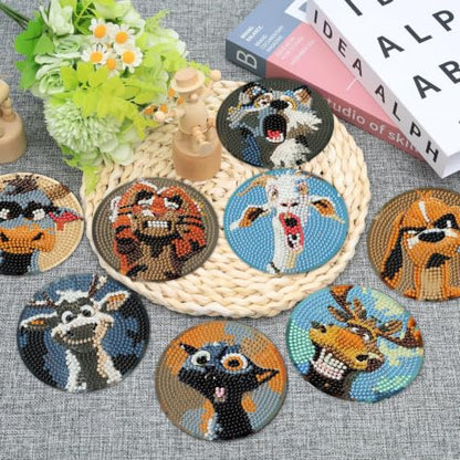 Ekuxom 8 PCS Diamond Art Coasters Kits-Animals Diamond Painting Coasters - color: Animals