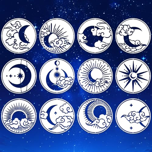 Moon Stencils for Crafts Reusable 12Pcs Stencils(5.9X5.9 Inch) - color: Moon