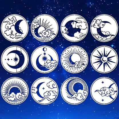 Moon Stencils for Crafts Reusable 12Pcs Stencils(5.9X5.9 Inch) - color: Moon