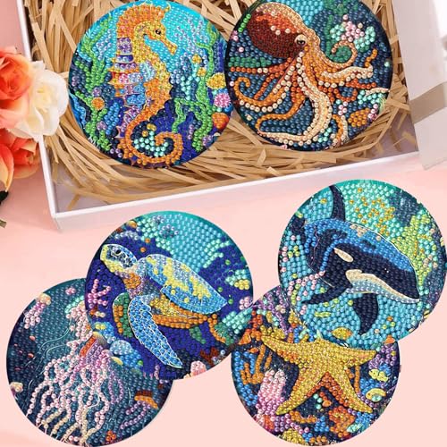 8 Pack Diamond Art Coasters,Ocean animal Diamond Painting Coasters Kits - color: Ocean Coasters-B