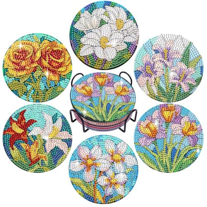 Leatrice 6 Pcs Diamond Art Coasters Small Diamond Painting Kits for Adults - color: BB flower a