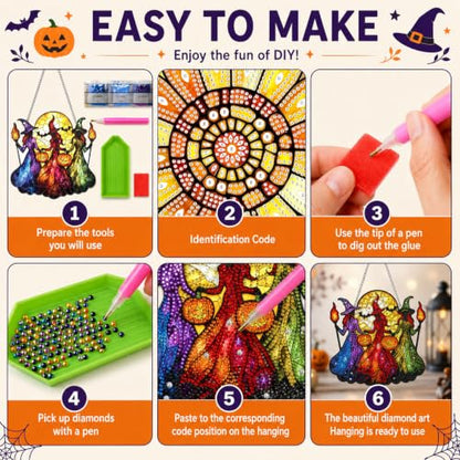 Witch Hanging Diamond Art Kits for Adults, Diamond Painting Suncatchers - color: Witch