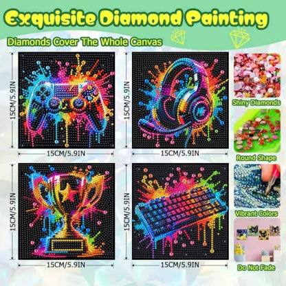 ICYANART 4 Pack Egame Diamond Art Painting Kits for Kids 6x6 Inch - color: E-Game