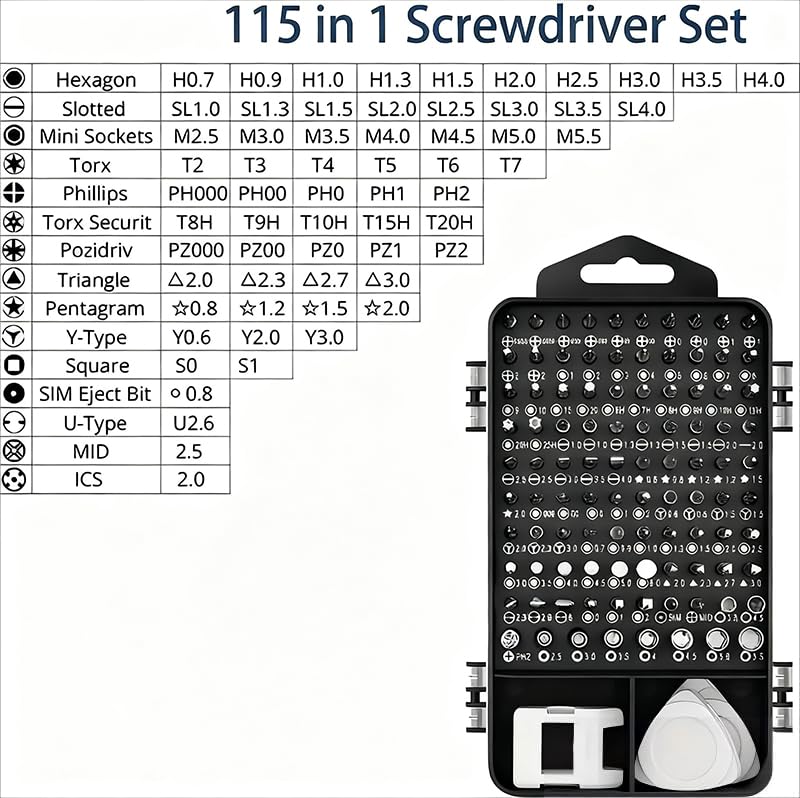 115-in-1 Precision Screwdriver Set, Electronics Drive Tool Kit Micro Magnetic Screwdriver with Flexible Shaft for Phone, Computer, Watch, Console, Eyeglass, Electronic, Tools Gift