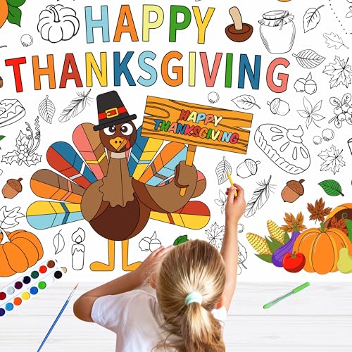 Thanksgiving Coloring Paper Tablecloth, 30 x 72 Inch - color: Thanksgiving