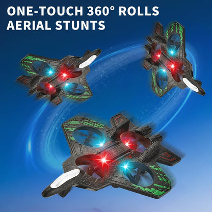 Foam RC Plane Drone for Kids, Remote Control Airplane Fighter Jet with LED Light, Auto Hover, 360°Flip, 2 Batteries (16 Mins Flight), Easy to Fly for Beginners