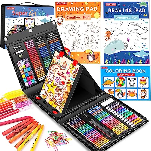 Soucolor 283 Pcs Art Supplies Drawing Set Easel Pads, Coloring Book Gift - color: Black