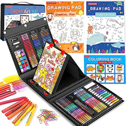 Soucolor 283 Pcs Art Supplies Drawing Set Easel Pads, Coloring Book Gift - color: Black