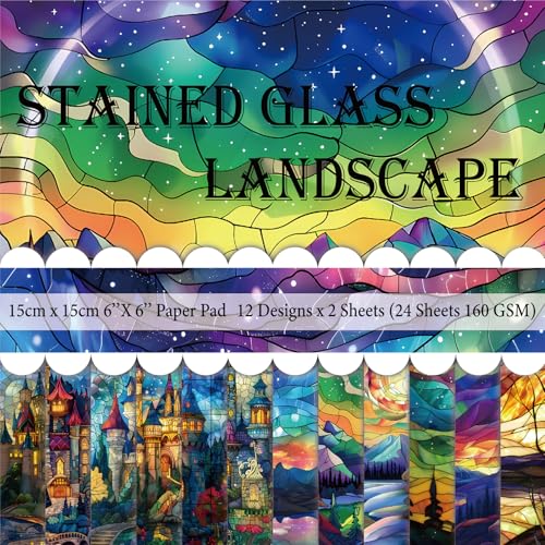 6x6" Cardstock Single Sided Scrapbooking,Craft Decorative Scrap Book Paper - color: 24sheets-Stained Glass