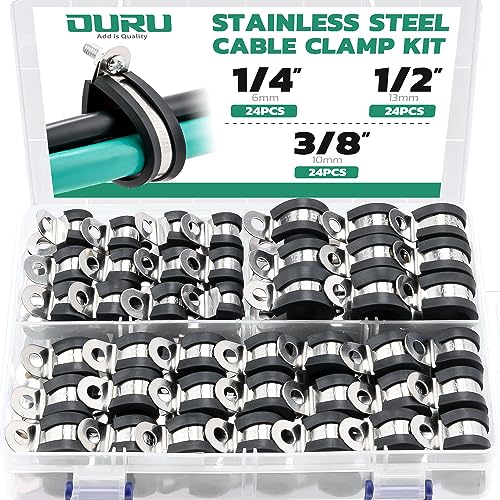 OURU 72PCS Cable Clamps Assortment Kit,Rubber Coated, 1/4"-1/2" 3 Sizes - size: 72PCS