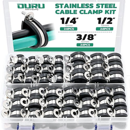 OURU 72PCS Cable Clamps Assortment Kit,Rubber Coated, 1/4"-1/2" 3 Sizes - size: 72PCS