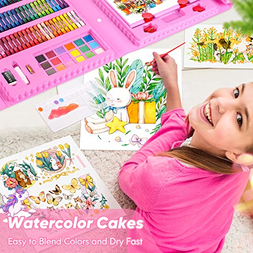 Soucolor 283Pcs Art Supplies Drawing Set Easel Pads Coloring School Gift - color: Pink
