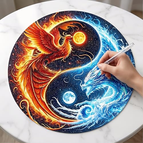 YCZO 5D Dragon and Phoenix Diamond Art Painting Kits for Adults Beginners