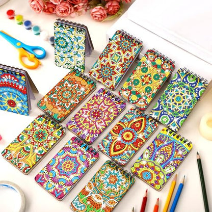 Fuyoooo 12 Pcs Mandala Diamond Art Notebook for Adults, 4.72 x 2.83 Inch - style: Mandala